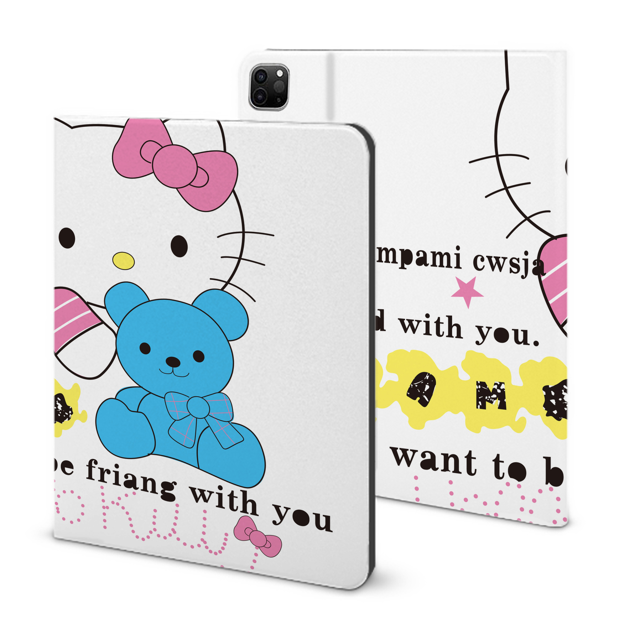 （画像用） Hello Kitty ハローキティ IPad ケース ブック型 PUレザー TPU 耐衝撃 軽量 薄型 ペン収納なし 全面保護 IPad 各モデル対応